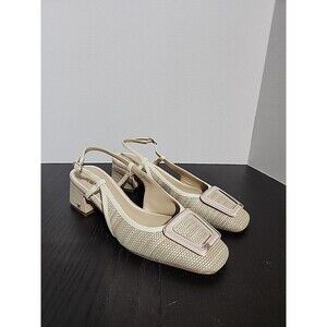 S7.5 Sam Edelman Women's Tracie Buckled Slingback Block-Heel Pumps-Light Natural